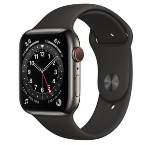 Apple Watch Series 6（GPS + Cellularモデル）- 44mmグラファイトステンレススチールケースとブラックスポーツバンド  [整備済製品] - Apple（日本）
