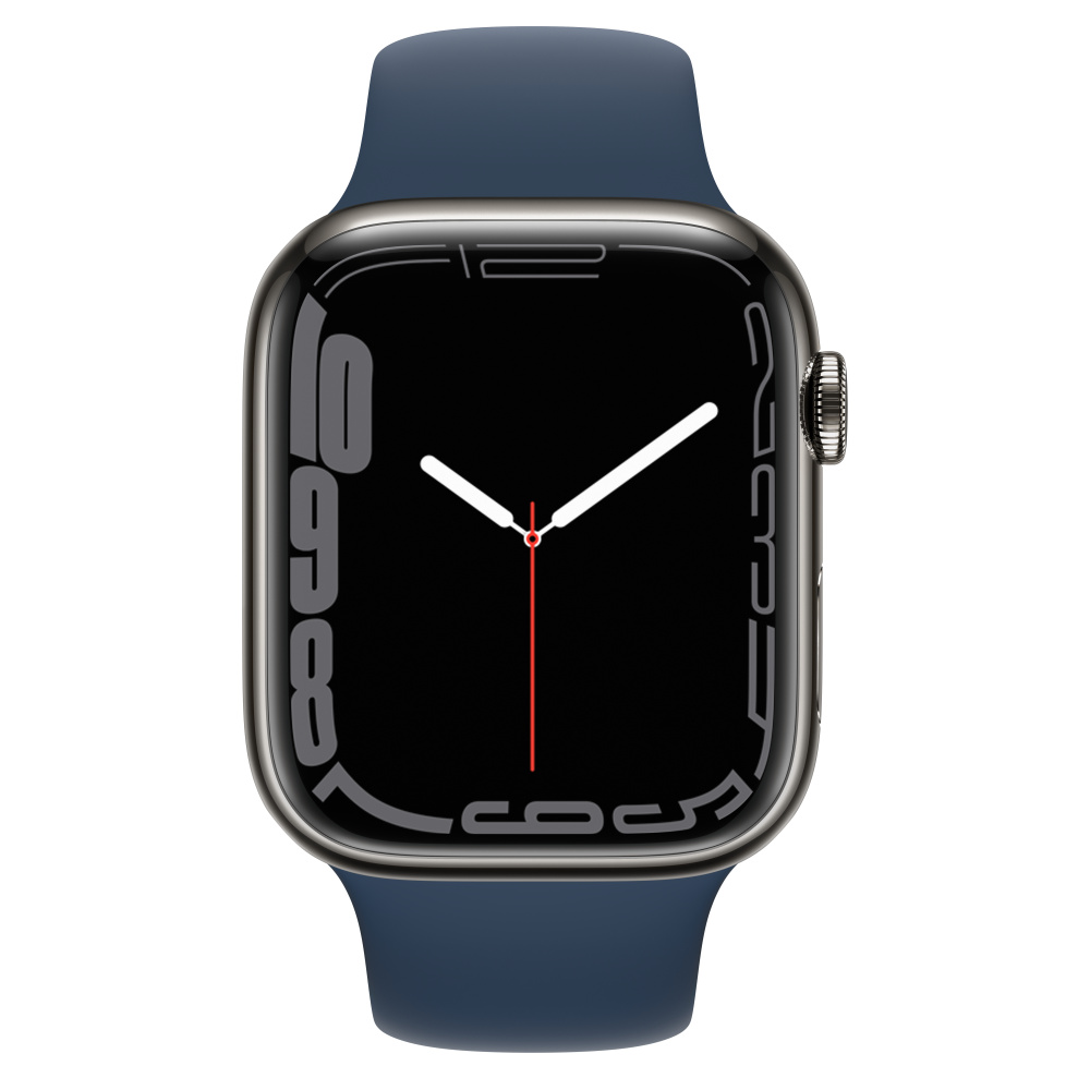 Refurbished Apple Watch Series 7 GPS Cellular, 45mm Stainless Steel Case with Abyss Blue Sport Band - Apple