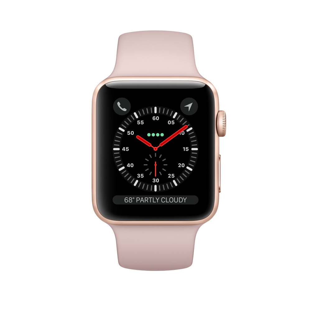 Refurbished Apple Watch Series 3 GPS + Cellular, 42mm Gold Aluminum Case  with Pink Sand Sport Band