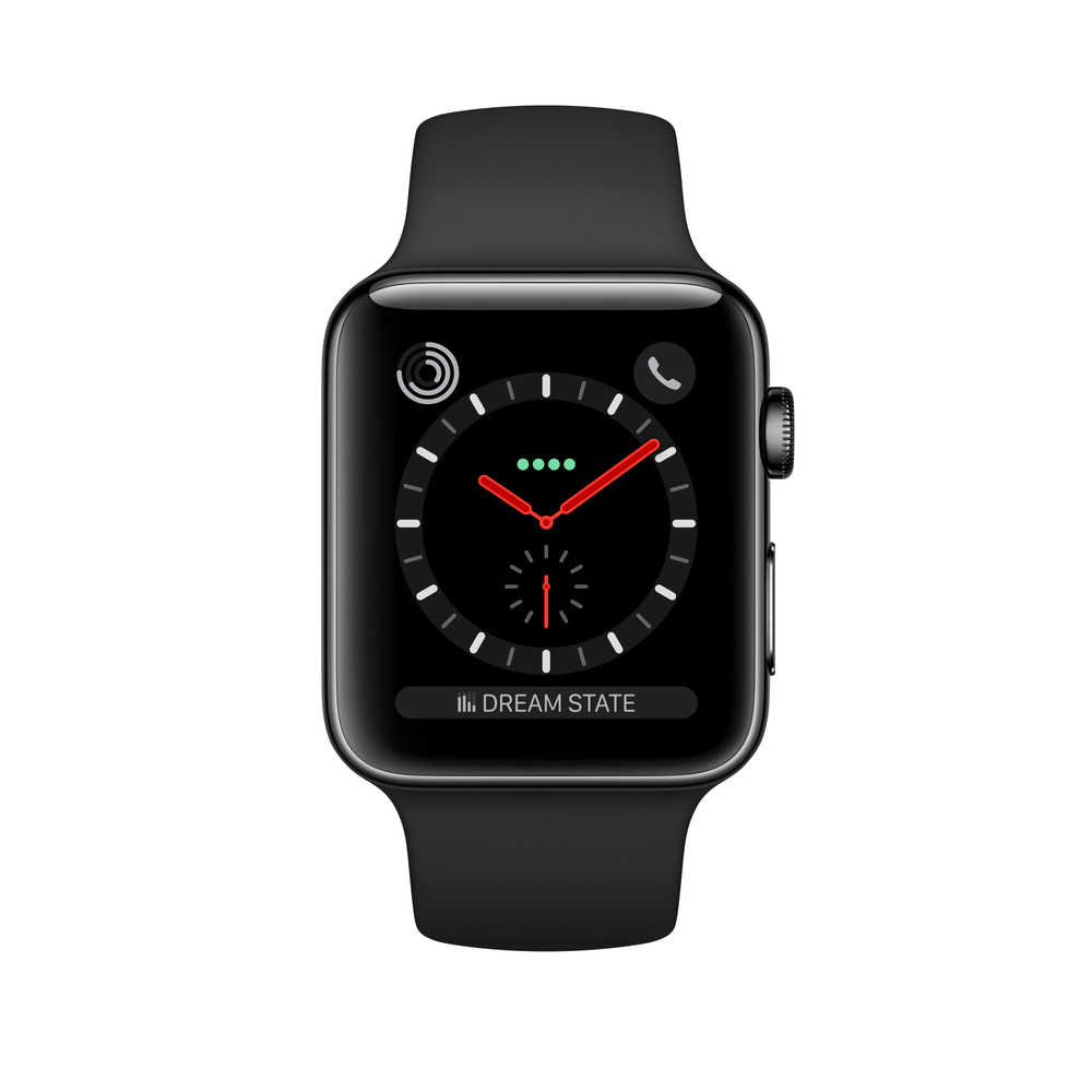 Refurbished Apple Watch Series 3 GPS + Cellular, 42mm Space Black Stainless  Steel Case with Black Sport Band