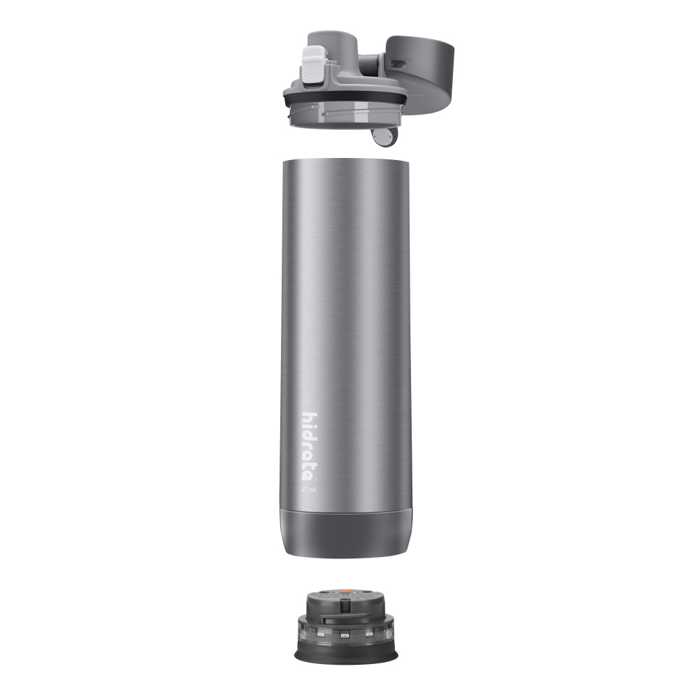 HidrateSpark PRO STEEL - 21 oz. Smart Water Bottle + Bonus Straw Lid -  Silver - Apple