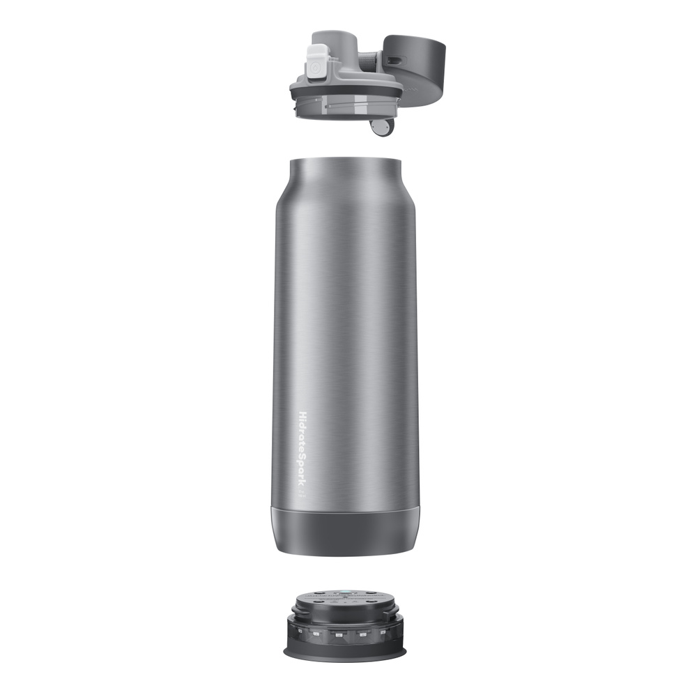 HidrateSpark PRO STEEL - 32 oz. Smart Water Bottle + Bonus Straw Lid -  Silver - Education - Apple
